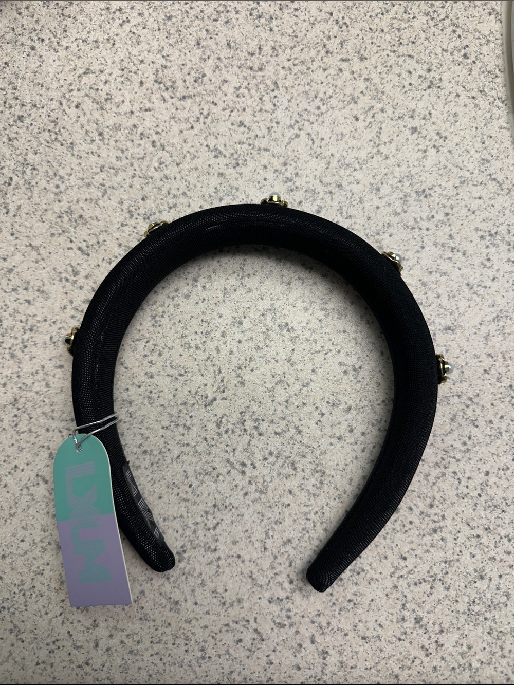 Black Padded Headband with Gold Stud Details